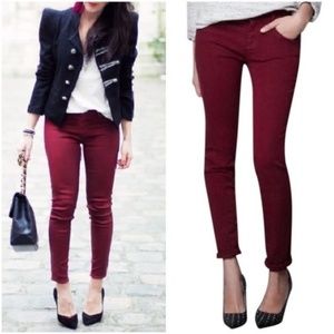 Zara Trafaluc Denim Burgundy Wine Skinny Jeans 8